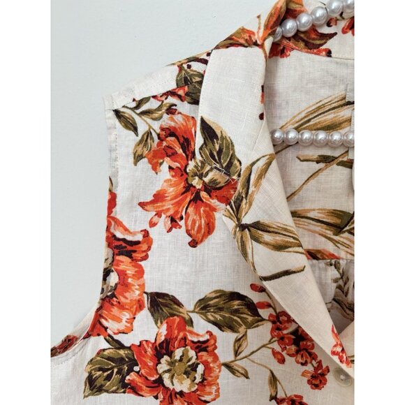 Joie Womens Size Large 100% Linen Blouse Cream Orange Floral Sleeveless - Picture 2 of 7